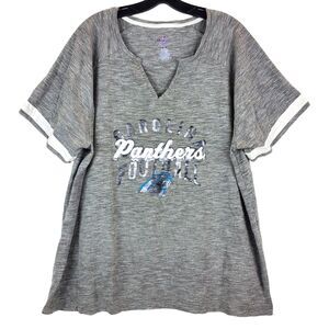 CAROLINA PANTHERS Shirt Womens 2XL Gray MAJESTIC Casual V-Neck NFL Football